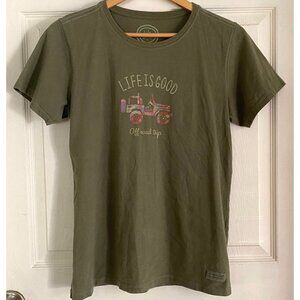 size M‎ womens Off Road Trip off road Life is Good olive green tee t-shirt